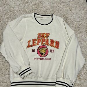 Pilcro Anthropology Varsity Crewneck Sweater Cream Def Leppard